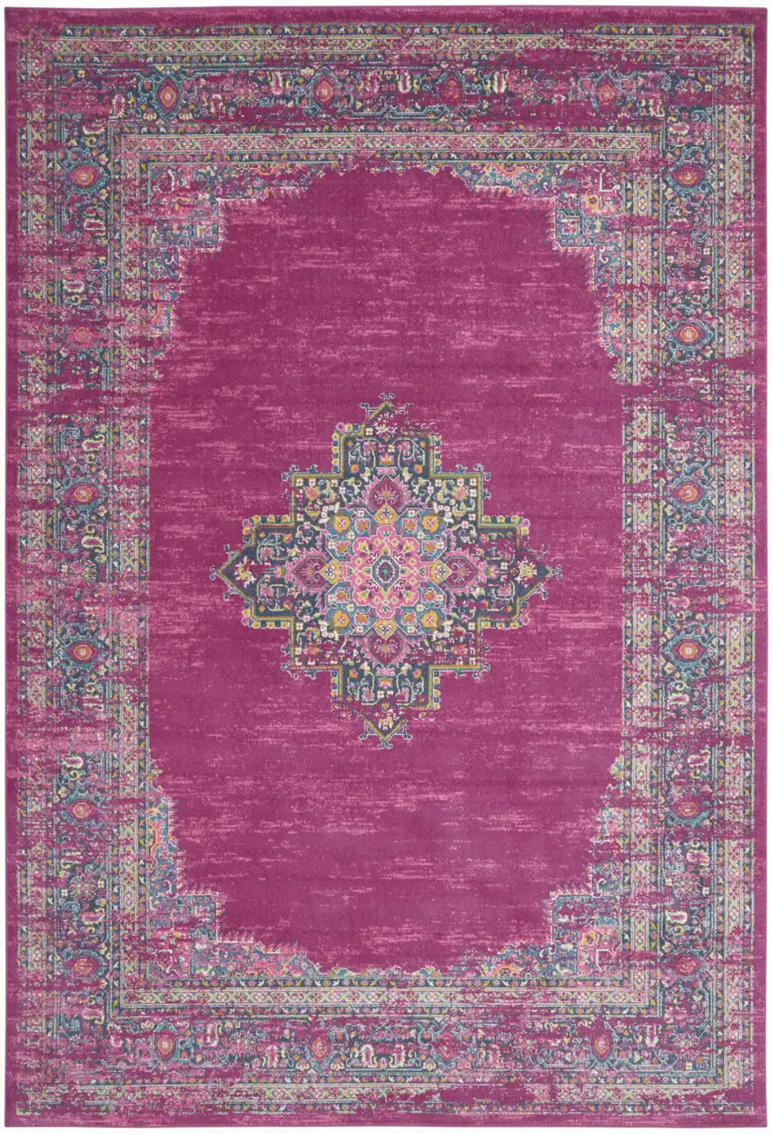 Fuchsia Floral Power Loom Area Rug Photo 2