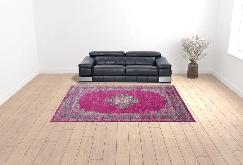 Fuchsia Floral Power Loom Area Rug Photo 2