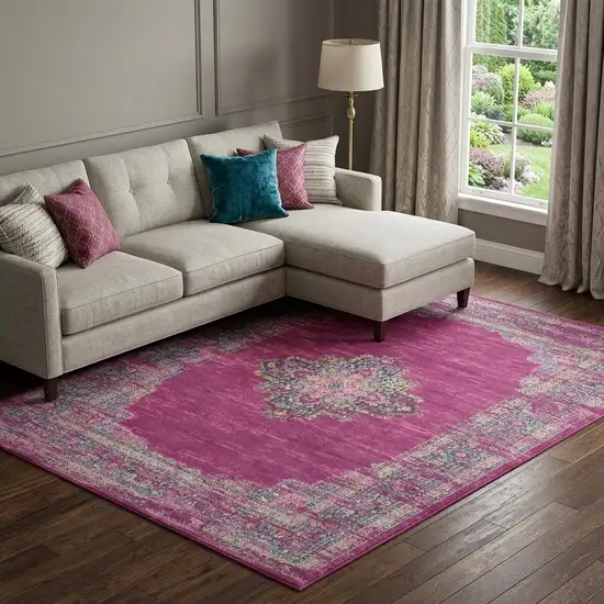 Fuchsia Floral Power Loom Area Rug Photo 1