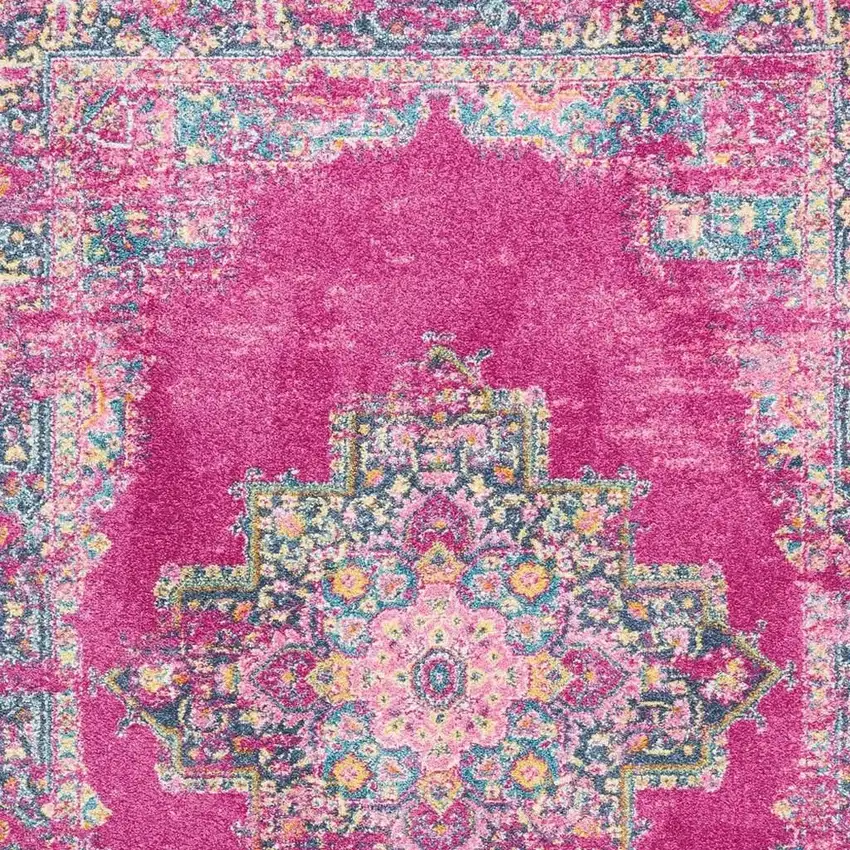 Fuchsia And Blue Oriental Distressed Area Rug Photo 3