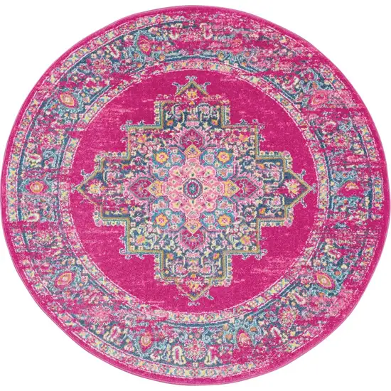 Fuchsia and Blue Distressed Area Rug Photo 1