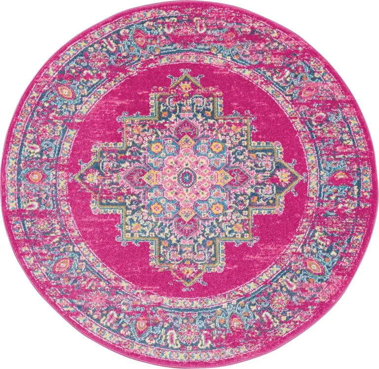 Fuchsia and Blue Distressed Area Rug Photo 5