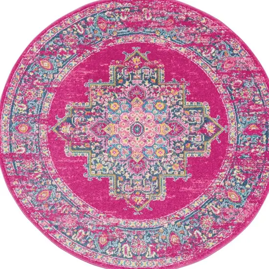 Fuchsia and Blue Distressed Area Rug Photo 9