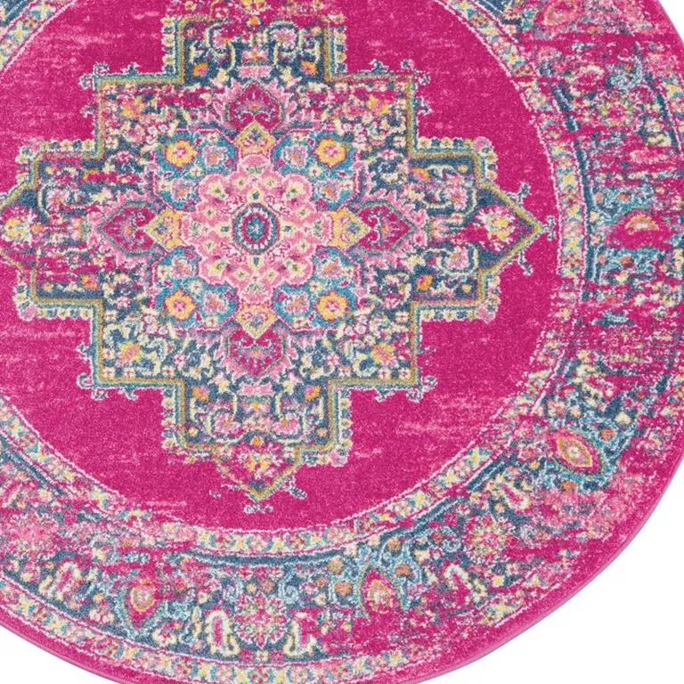 Fuchsia and Blue Distressed Area Rug Photo 3