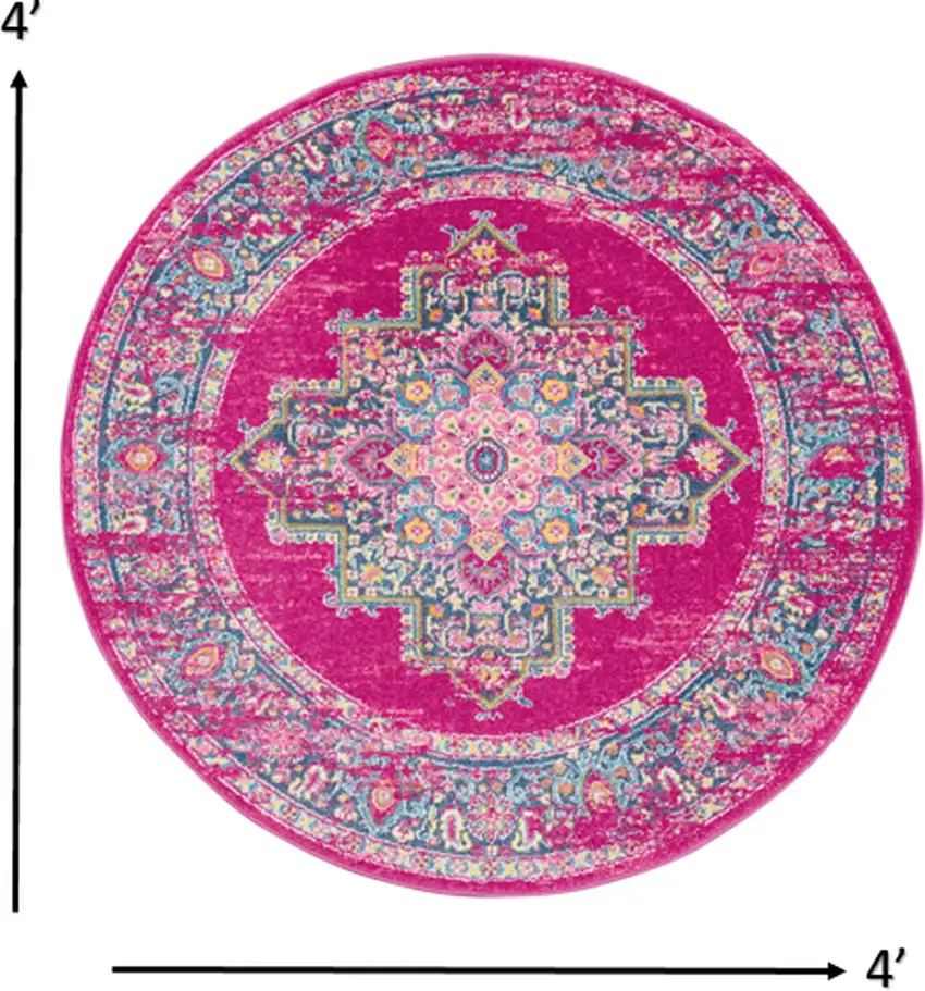 Fuchsia and Blue Distressed Area Rug Photo 3