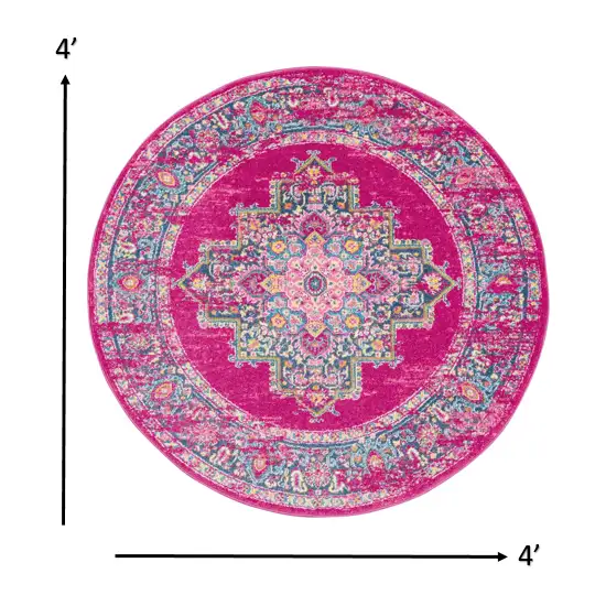 Fuchsia and Blue Distressed Area Rug Photo 3