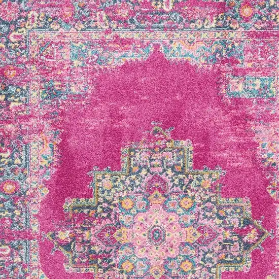Fuchsia And Blue Oriental Distressed Area Rug Photo 2