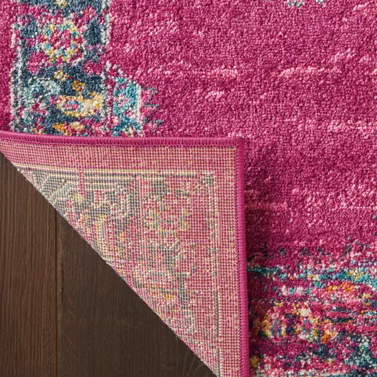 Fuchsia And Blue Oriental Distressed Area Rug Photo 5