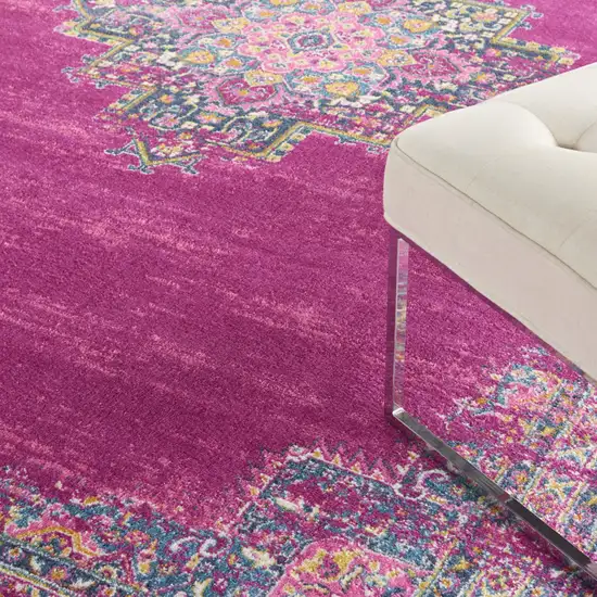 Fuchsia And Blue Oriental Distressed Area Rug Photo 4