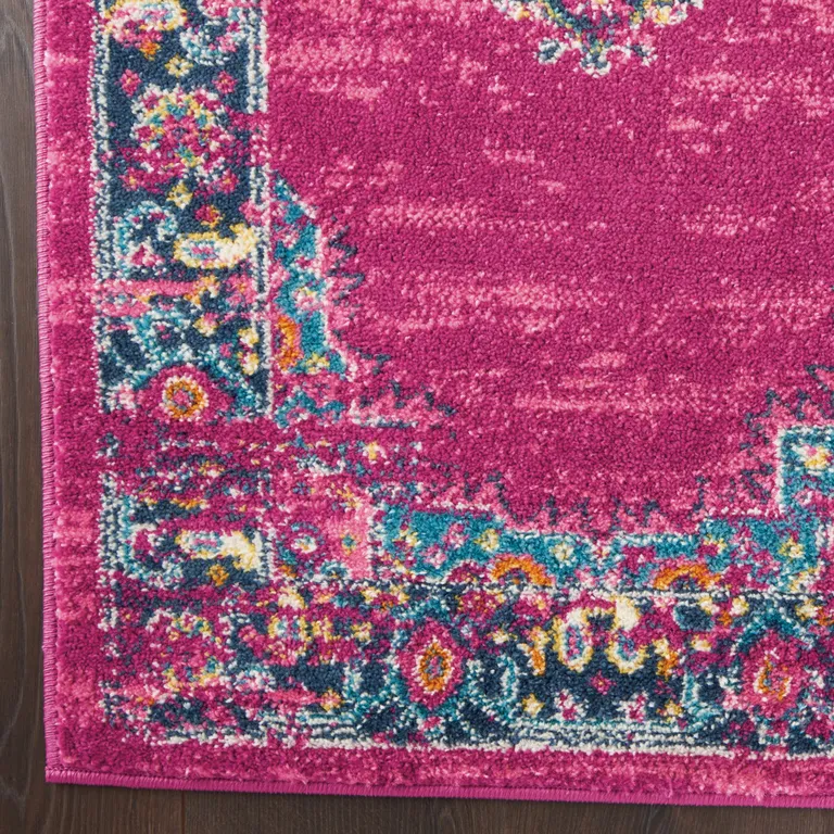 Fuchsia and Blue Distressed Area Rug Photo 2