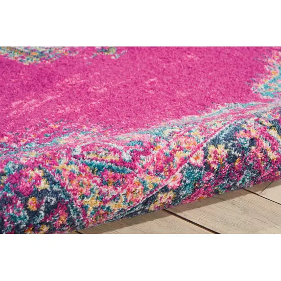 Fuchsia And Blue Oriental Distressed Area Rug Photo 7