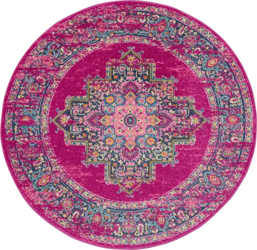Fuchsia and Blue Distressed Area Rug Photo 7
