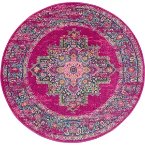 Photo of Fuchsia and Blue Distressed Area Rug
