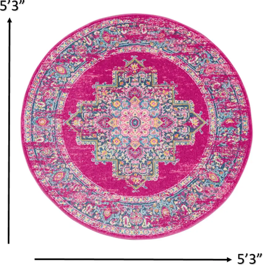 Fuchsia and Blue Distressed Area Rug Photo 3