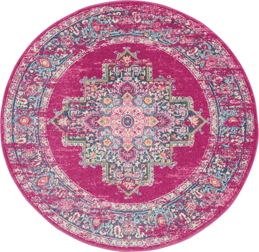 5' Fuchsia Round Power Loom Area Rug Photo 4