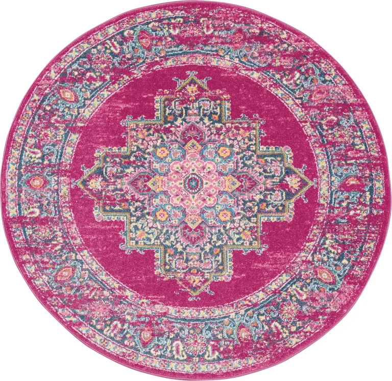 Fuchsia and Blue Distressed Area Rug Photo 3