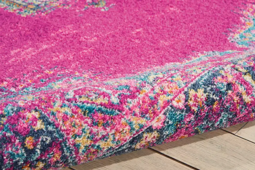 Fuchsia And Blue Oriental Distressed Area Rug Photo 6