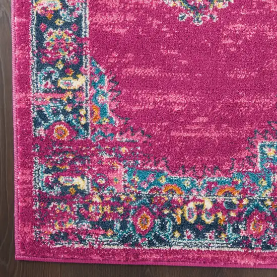 Fuchsia And Blue Oriental Distressed Area Rug Photo 6
