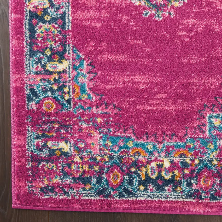 Fuchsia And Blue Oriental Distressed Area Rug Photo 6