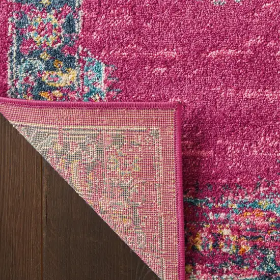 Fuchsia And Blue Oriental Distressed Area Rug Photo 8