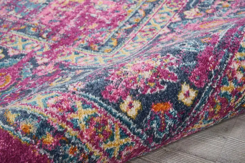 Fuchsia and Blue Distressed Area Rug Photo 4