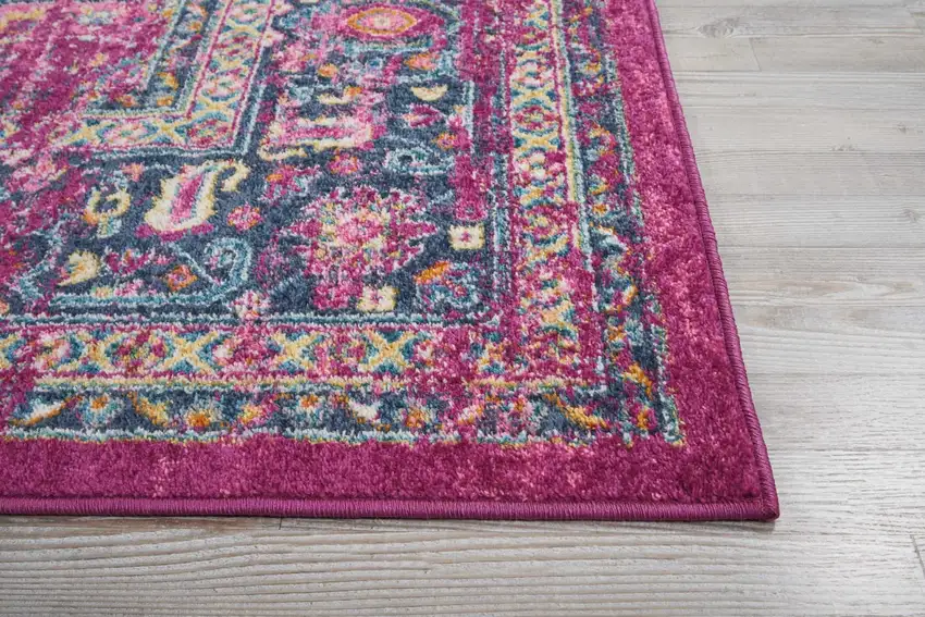 Fuchsia and Blue Distressed Area Rug Photo 6