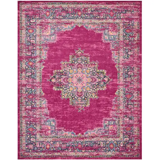 Fuchsia And Blue Oriental Distressed Area Rug Photo 8