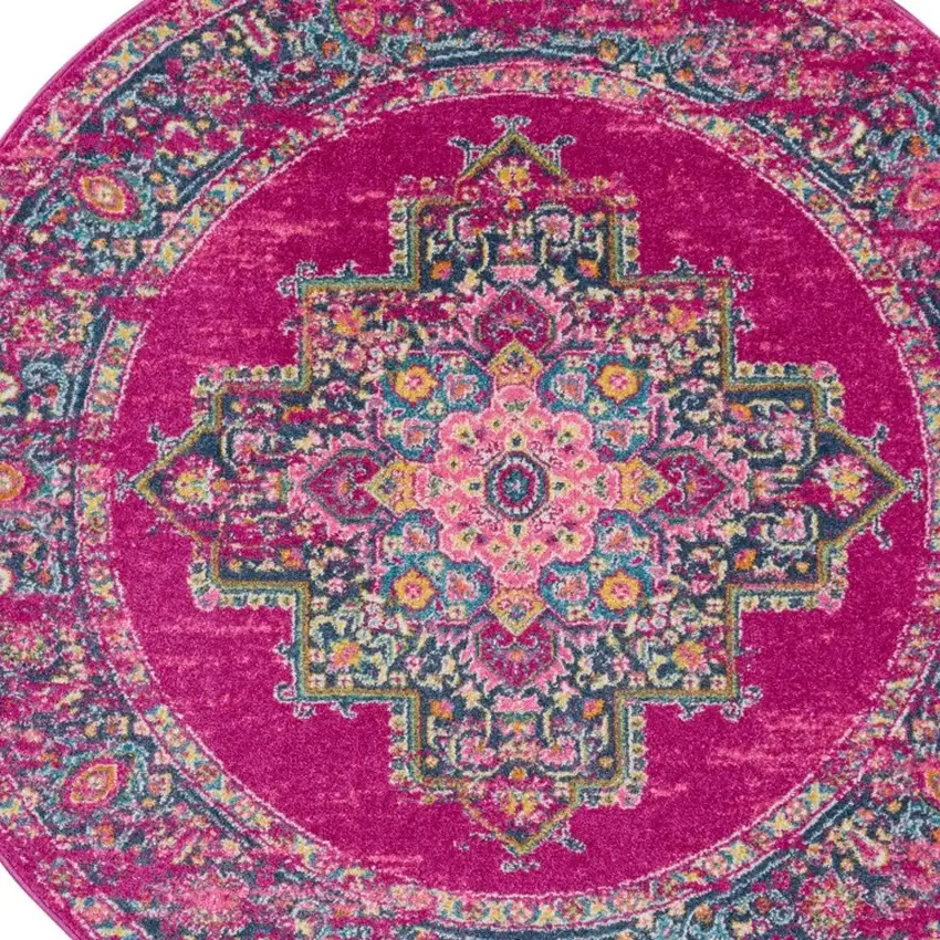 Fuchsia and Blue Distressed Area Rug Photo 8