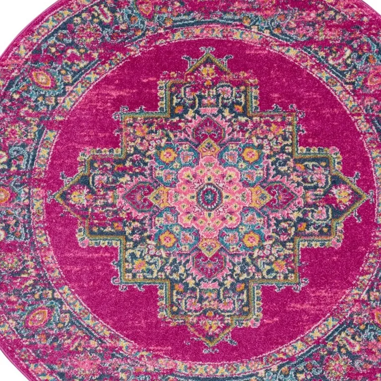 Fuchsia and Blue Distressed Area Rug Photo 2