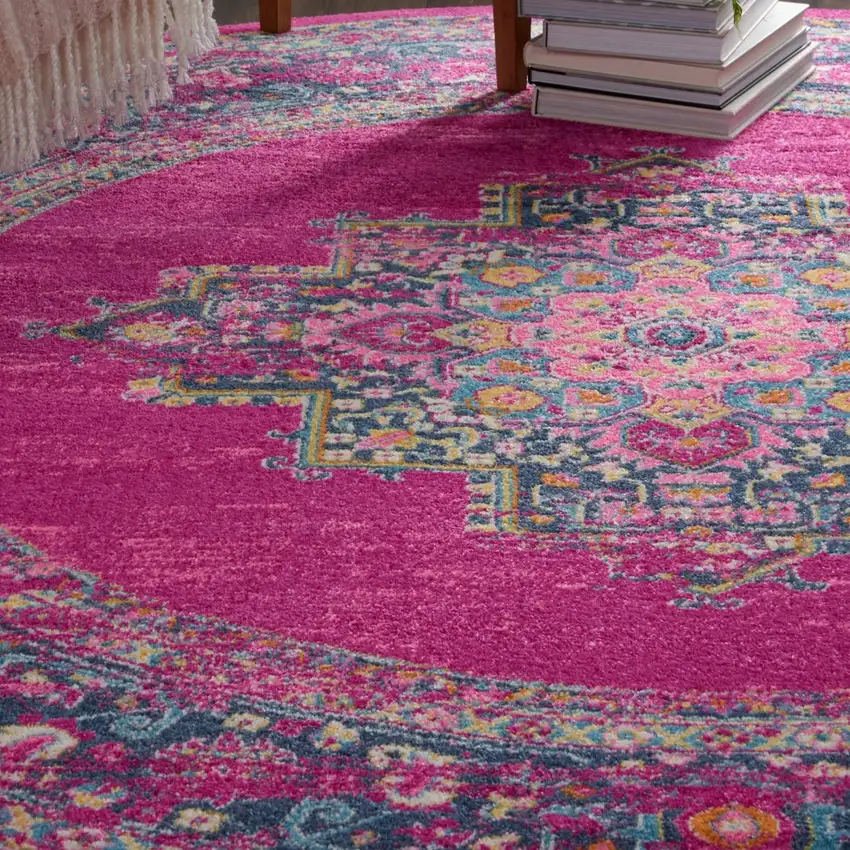 Fuchsia and Blue Distressed Area Rug Photo 6