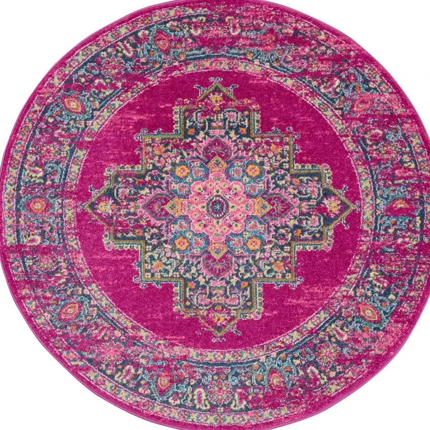 Fuchsia and Blue Distressed Area Rug Photo 9