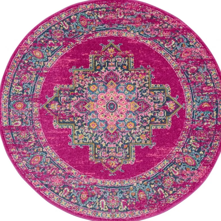 Fuchsia and Blue Distressed Area Rug Photo 3
