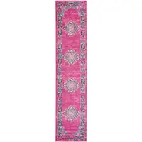 Photo of Fuchsia and Blue Distressed Runner Rug