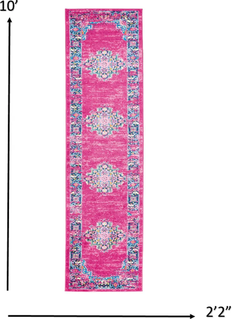 Fuchsia and Blue Distressed Runner Rug Photo 2