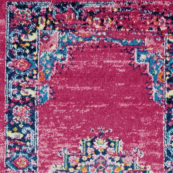 10' Fuchsia And Blue Oriental Distressed Runner Rug Photo 8