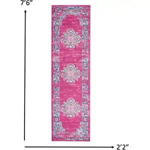 Photo of Fuchsia and Blue Distressed Runner Rug