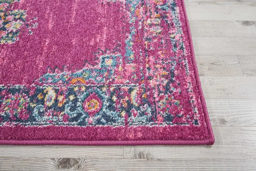Fuchsia and Blue Distressed Runner Rug Photo 6