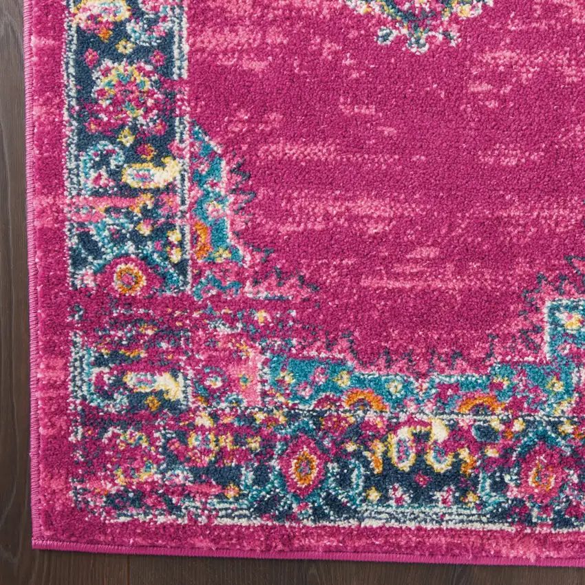 8' Fuchsia Power Loom Runner Rug Photo 2