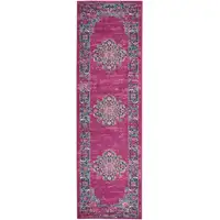 Photo of Fuchsia and Blue Distressed Runner Rug