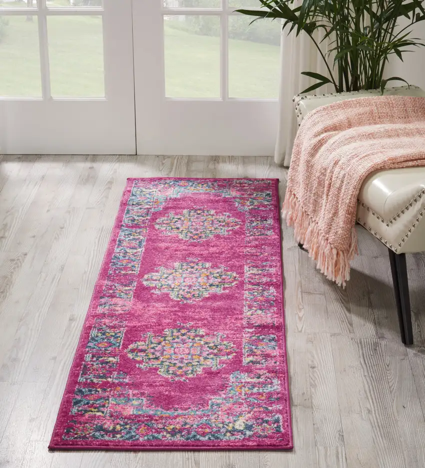 6' Fuchsia Power Loom Runner Rug Photo 6