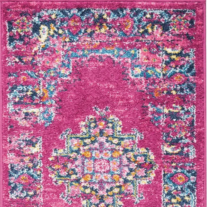 Fuchsia and Blue Distressed Runner Rug Photo 2