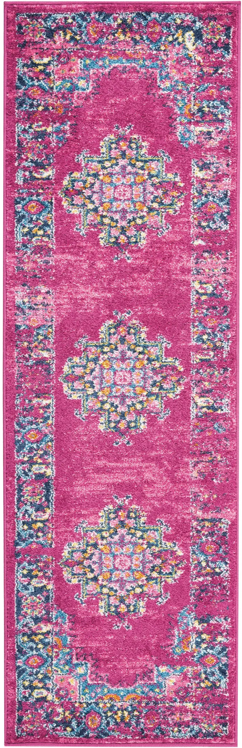 Fuchsia and Blue Distressed Runner Rug Photo 3