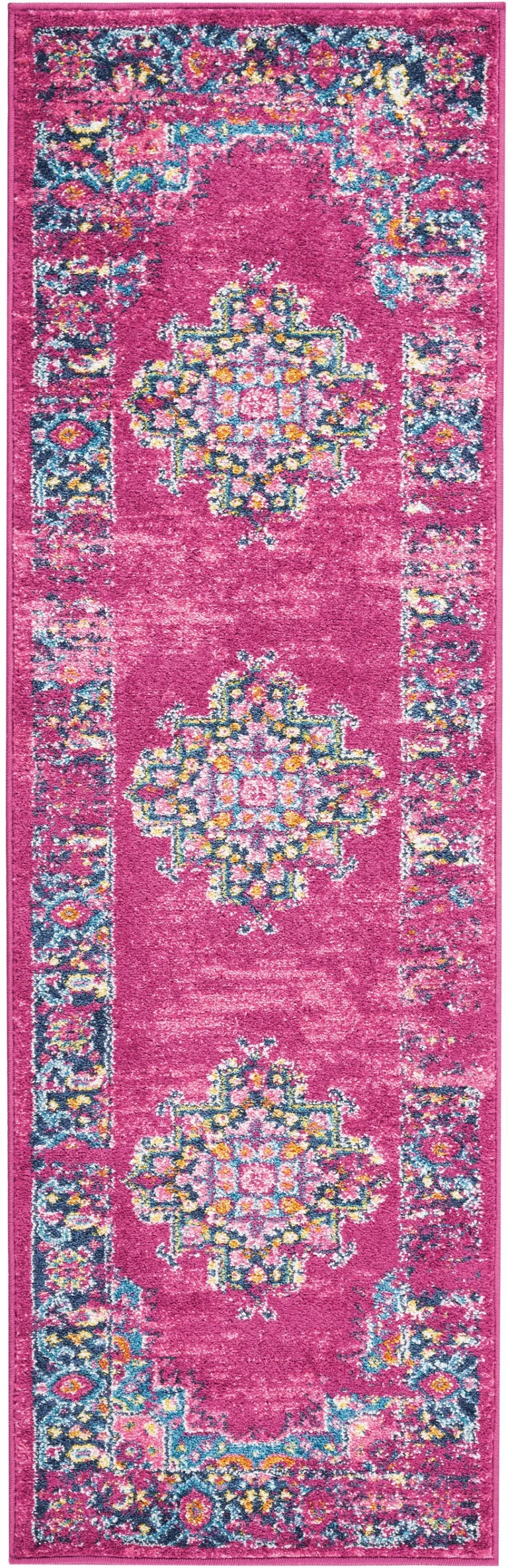 Fuchsia and Blue Distressed Runner Rug Photo 4