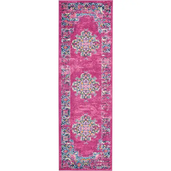 Fuchsia and Blue Distressed Runner Rug Photo 3