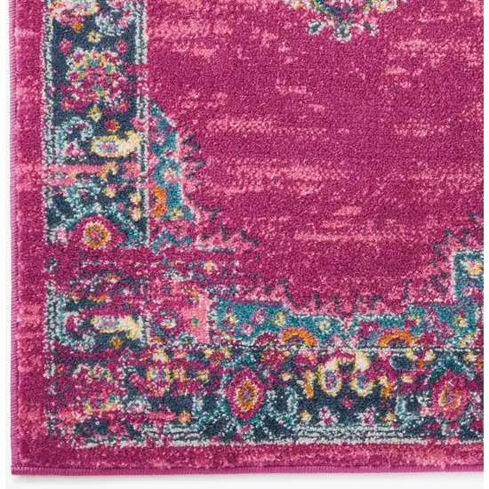 Fuchsia And Blue Oriental Distressed Area Rug Photo 8