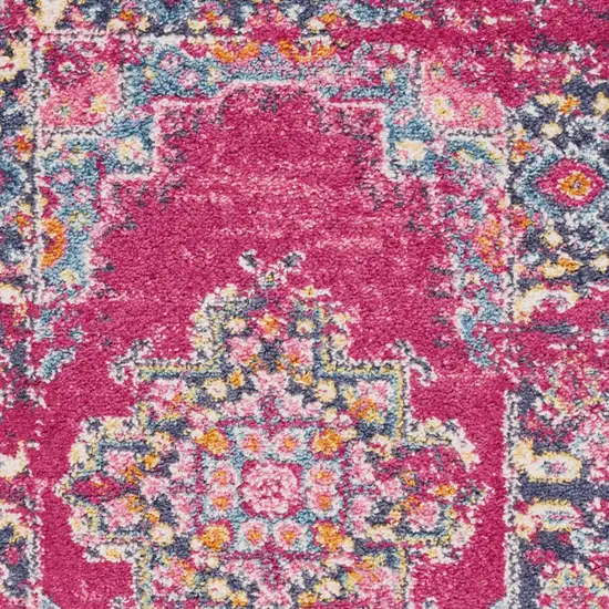 Fuchsia And Blue Oriental Distressed Area Rug Photo 8