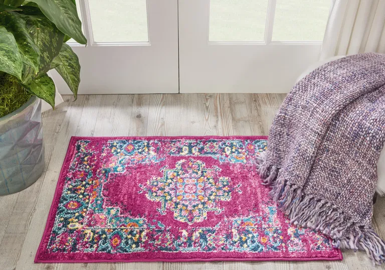 Fuchsia and Blue Distressed Scatter Rug Photo 4