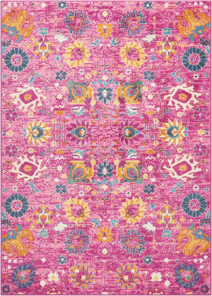 Fuchsia And Orange Floral Distressed Area Rug Photo 5