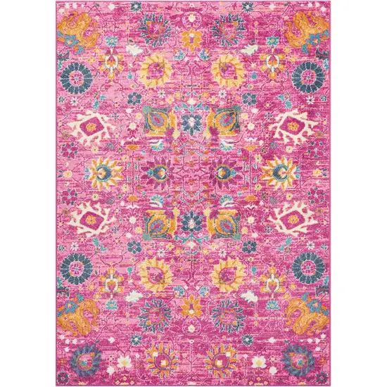 Fuchsia And Orange Floral Distressed Area Rug Photo 5