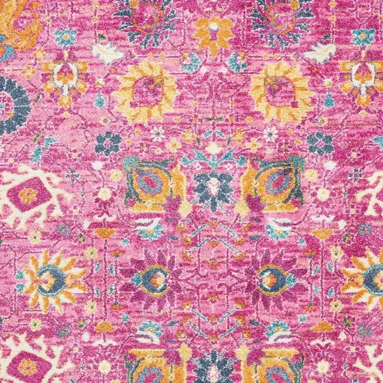 Fuchsia And Orange Floral Distressed Area Rug Photo 3